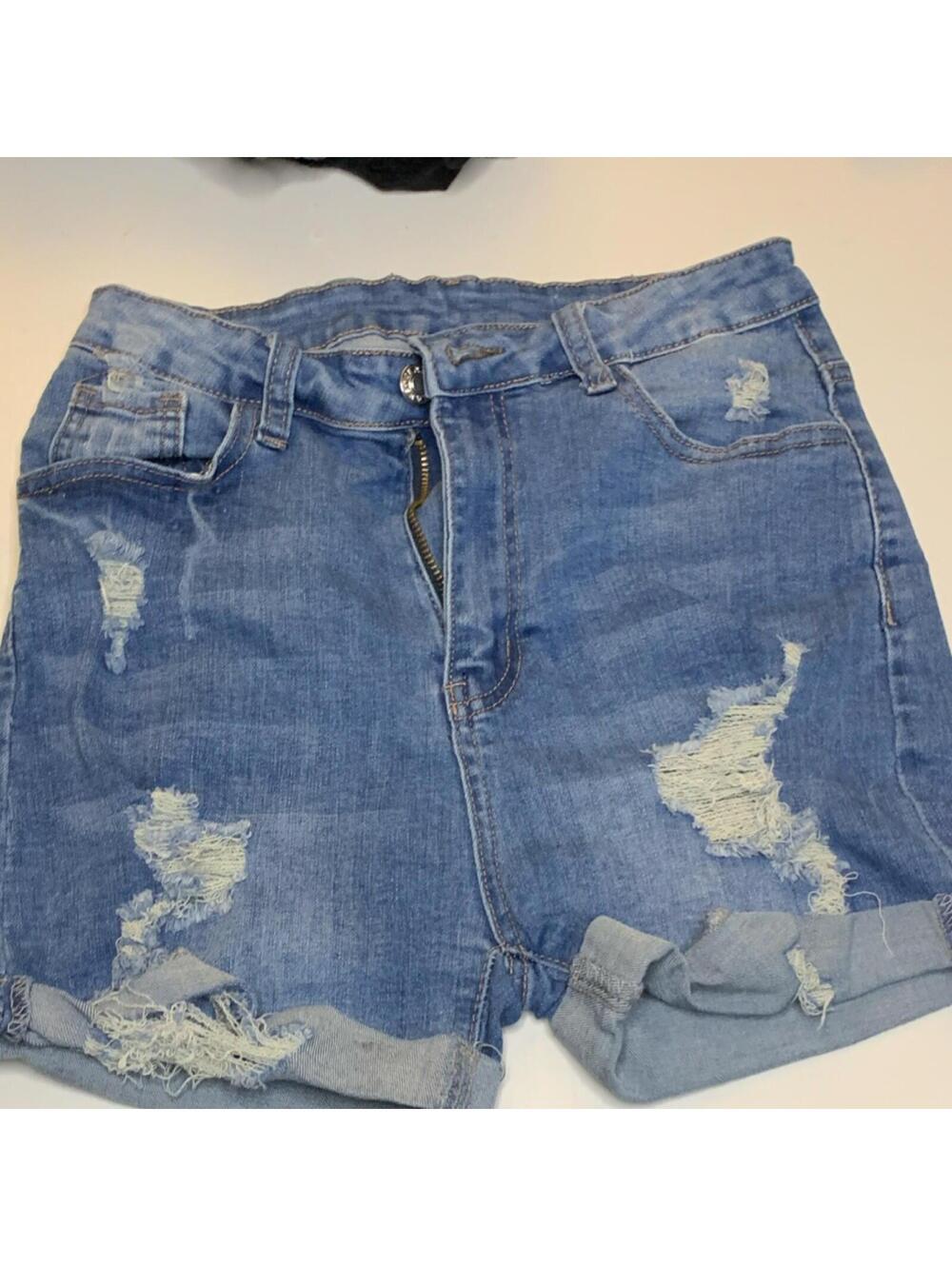 SheIn Distressed Denim Cut Off Shorts Blue Size M Cuffed Button Pockets